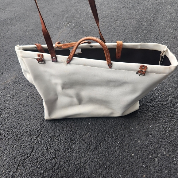 Large  White and Brown Leather and Vinyl Utility Tote Bag - Picture 1 of 8